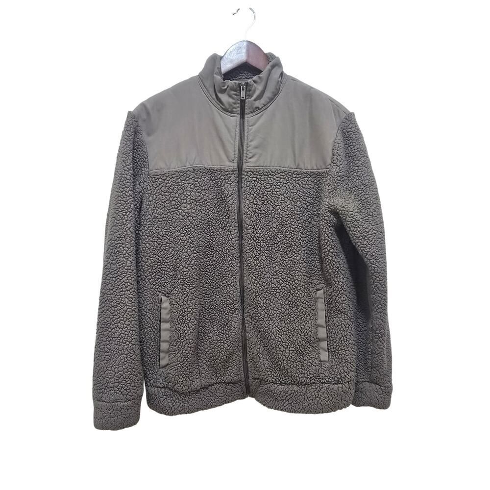 Old Navy Pieced-Yoke Teddy Fleece Jacket Brown Cozy Winter Casual Men's Size M - Picture 2 of 8